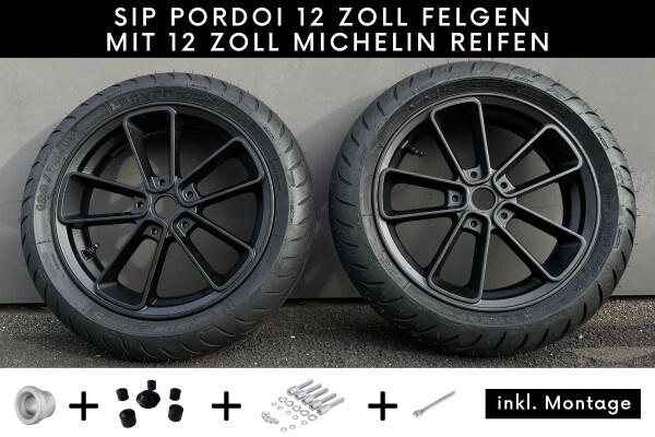 SIP PORDOI 12 Zoll Felgen KIT mit 12 Zoll Michelin City Grip 2 Reifen